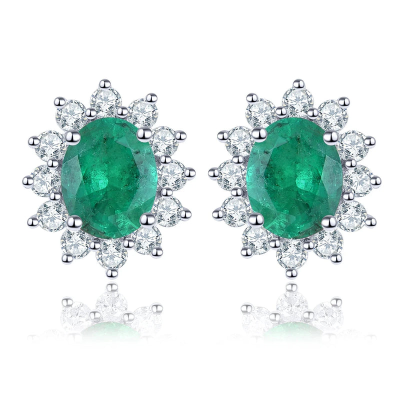 Genuine Green Emerald and Diamond 14K White Gold Jewelry - 0.66 Carat Natural Emerald Earrings for Weddings and Engagements