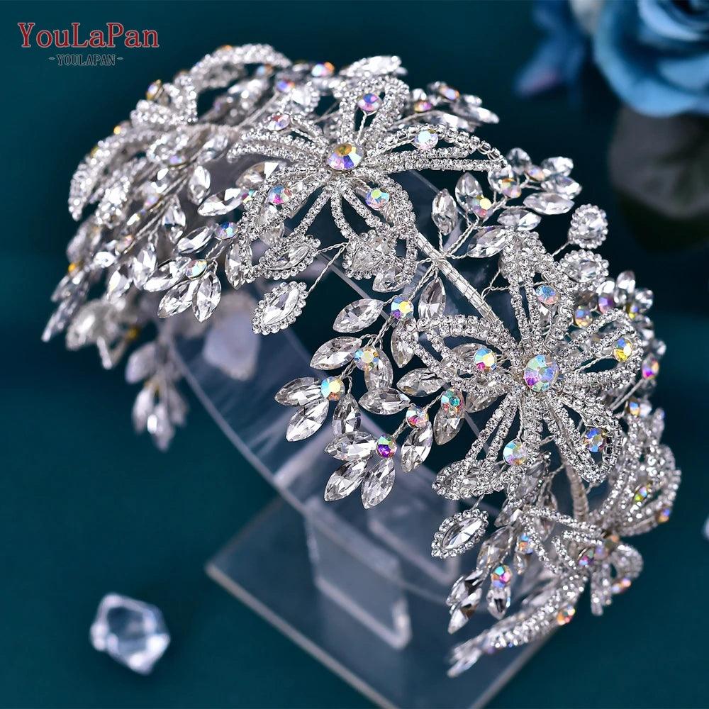 Crystal Wedding Headband | Floral Bridal Headpiece | Bride Tiara Hair Accessories for Wedding & Party