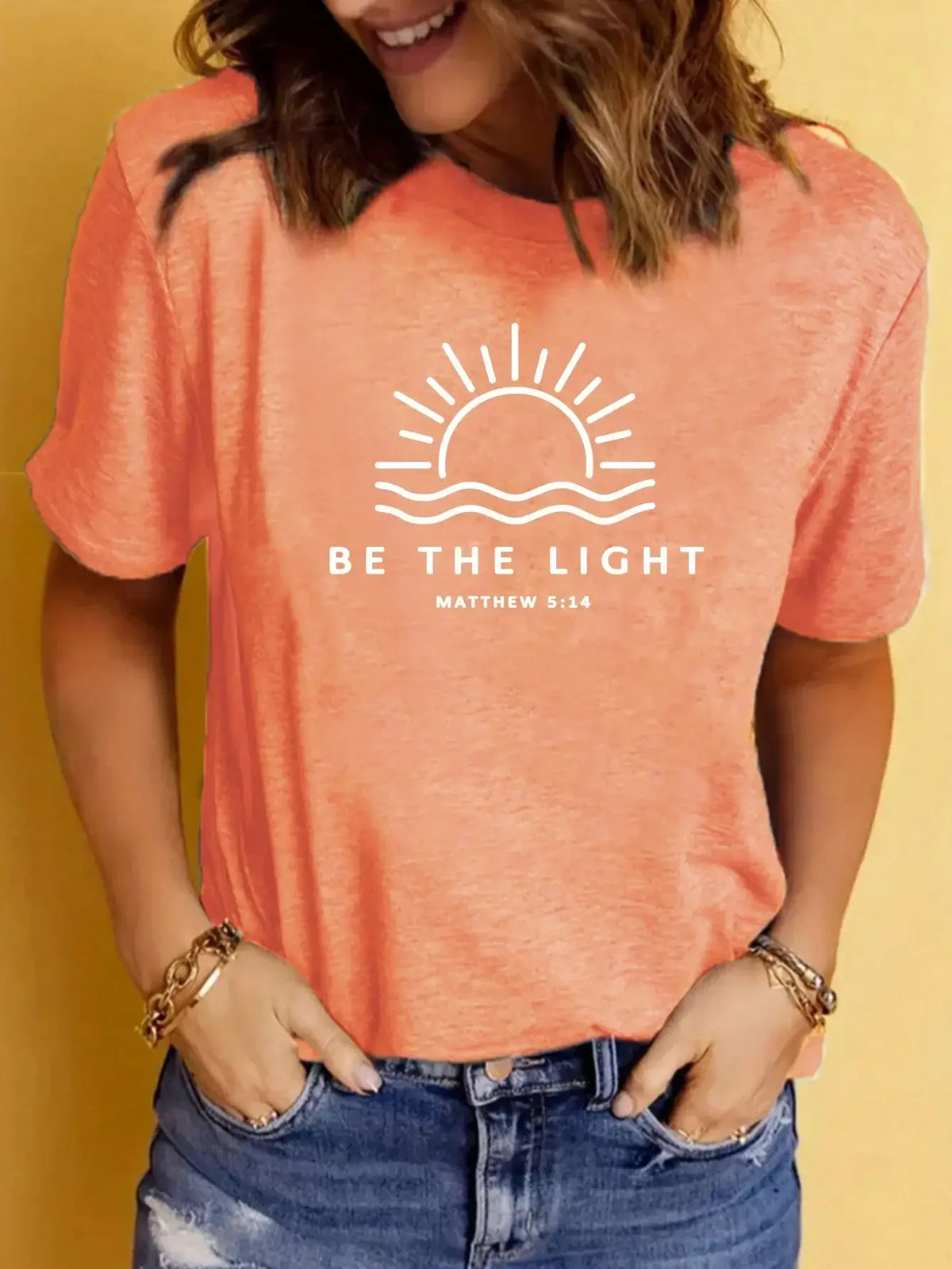 Women's Casual Round Neck 'Be the Light' Design Graphic T-Shirt