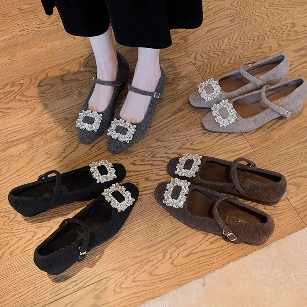 2025 New Spring Autumn Designer Crystal Women's Shoes Fashion Shallow Flat Shoes Simple Outdoor Soft soled Shoes - HER SHOP