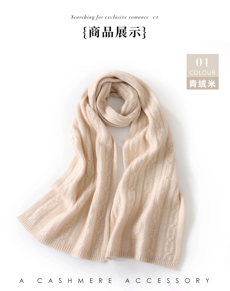 100% Cashmere Autumn Winter Three-Ply Twist Pattern Unisex Scarf Neck Warmer Shawl Cold-Proof Thickened Neck Gaiter