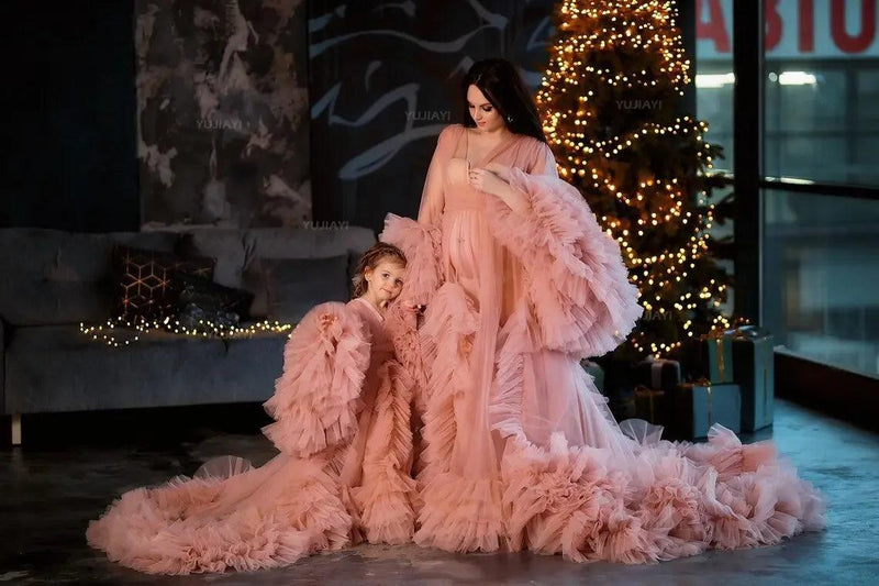 Mommy and Me Matching Puffy Tulle Dresses -  Mother-Daughter Birthday, Party, Prom, and Maternity Photoshoot Gowns