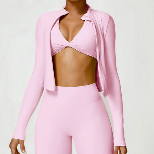 Women's Tracksuit Zipper Jacket Slim Fit Long Sleeved Fitness Coat Yoga Crop Tops Gym Push Up Jacket Running Workout Sweatshirts - HER SHOP