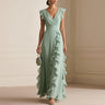 boho ruffle maxi dress Long – Women's V-Neck High Waist Butterfly Sleeve Green / XL Long Sleeve Dresses Prom Blue sky NOTE vestidos 15 años Size:36