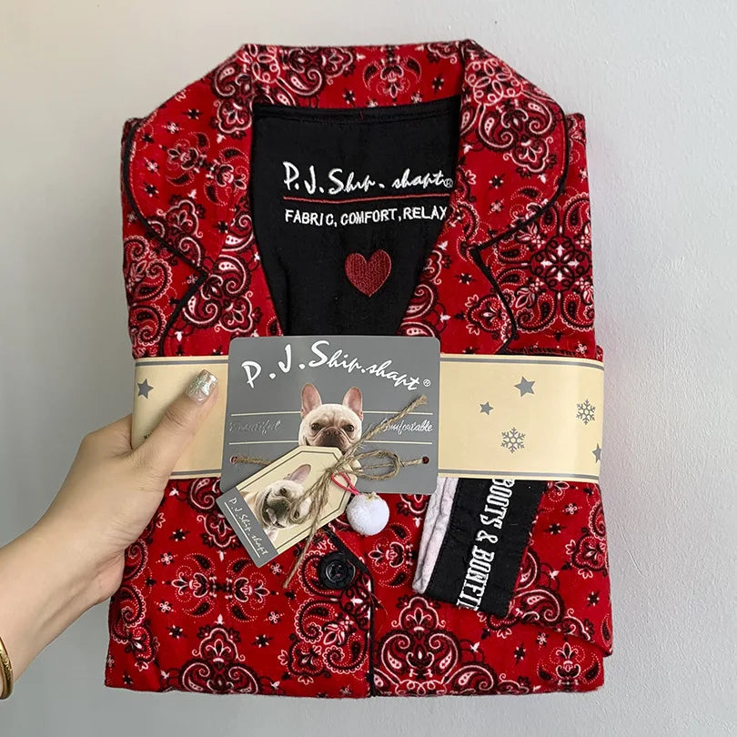 Women’s Cotton Cartoon Pajama Set – Long Sleeve Shirt & Pants Holiday Loungewear