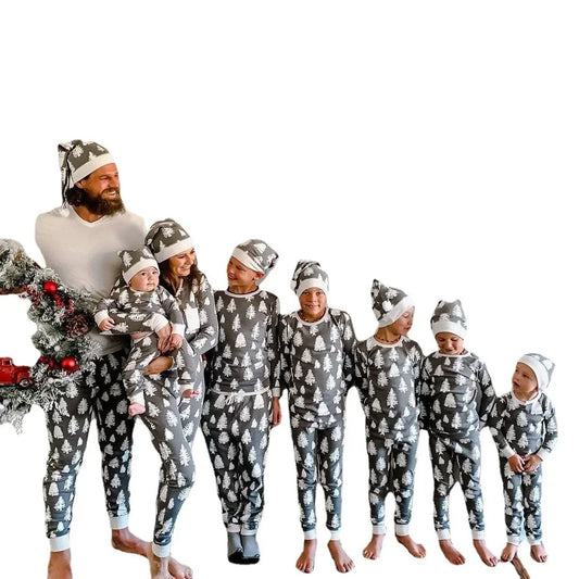 Christmas Family Matching Pajamas Set – Festive Tree Print Short Sleeve & Pants for Dad, Mom, Kids & Baby - HER SHOP