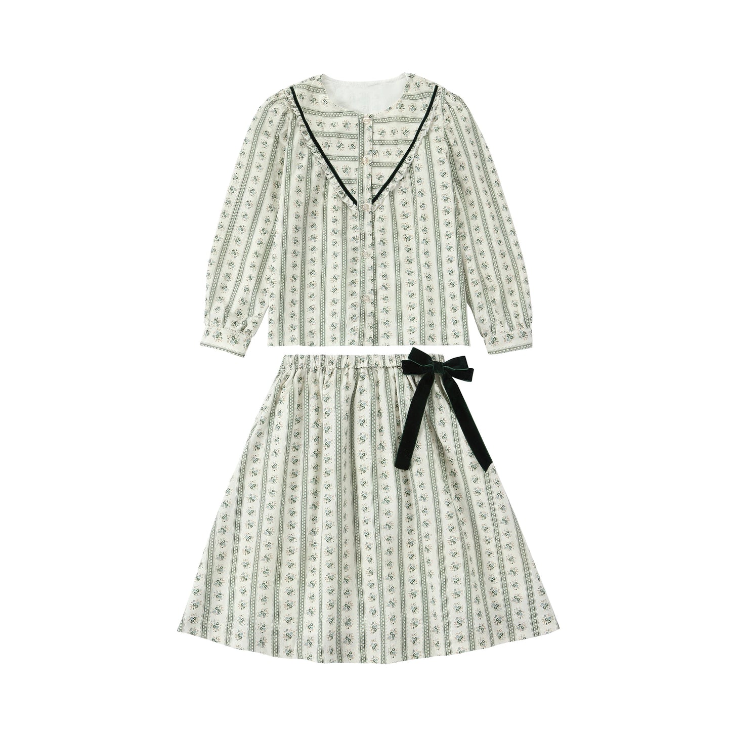 AP Tea Time Collection AW25 Girls Dress Boys Knitting Blazer Sweater Green Floral Cotton Family Matching Clothing