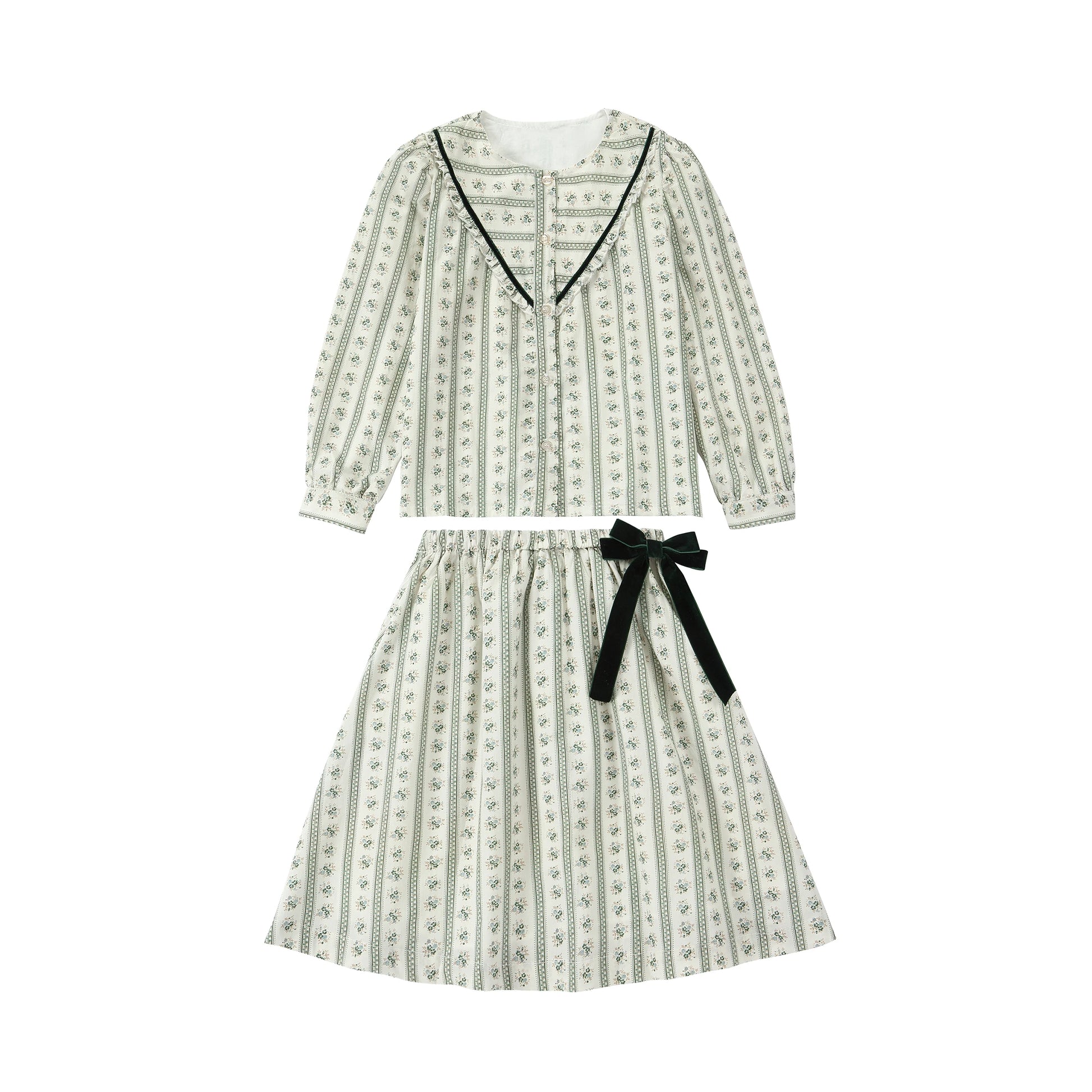 AP Tea Time Collection AW25 Girls Dress Boys Knitting Blazer Sweater Green Floral Cotton Family Matching Clothing