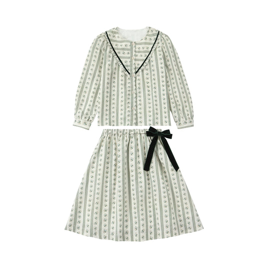 AP Tea Time Collection AW25 Girls Dress Boys Knitting Blazer Sweater Green Floral Cotton Family Matching Clothing - HER SHOP