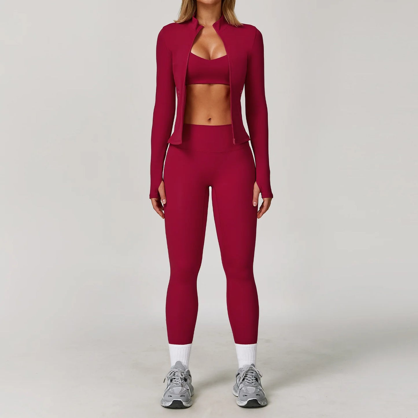 3 Pieces Sports Set Slim Fit Quick Dry Yoga Workout Jacket Breathable Casual Top High Waisted Push Up Fitness Clothes Female