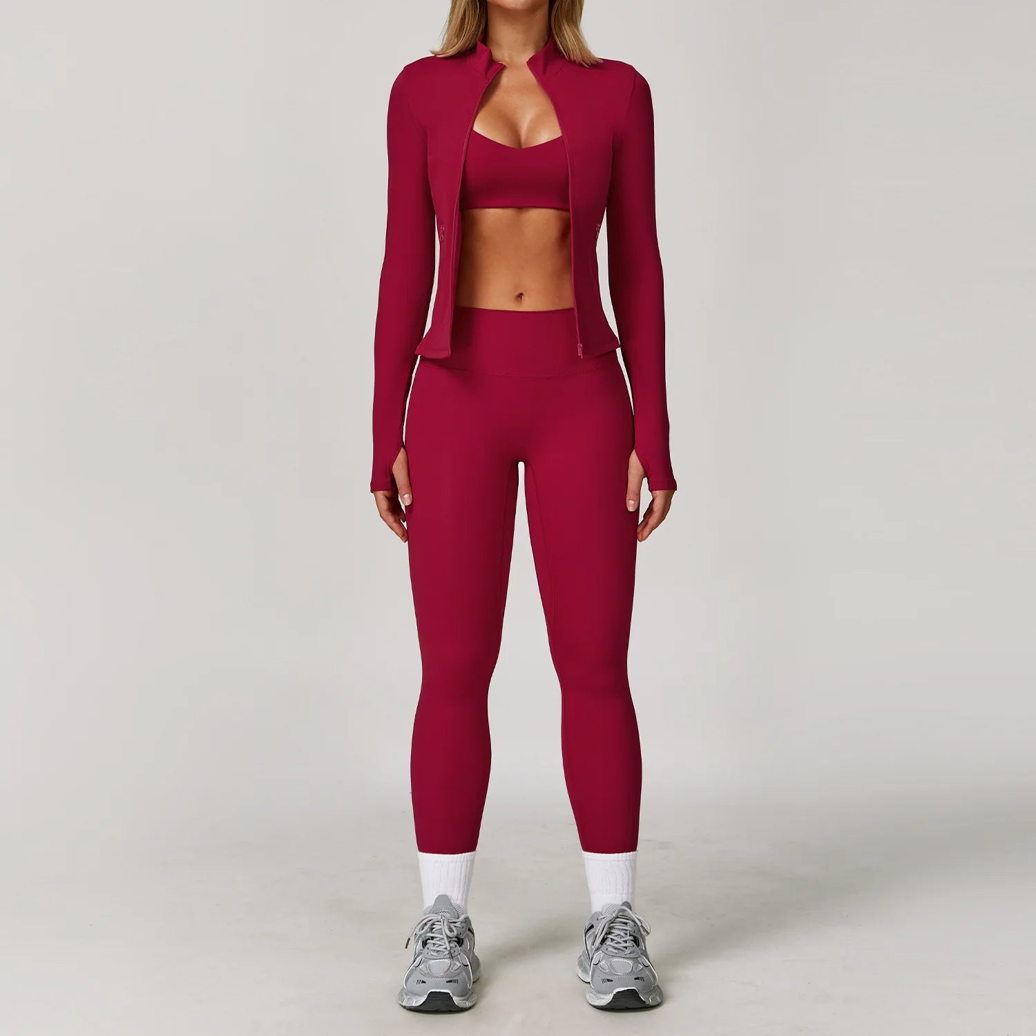 3 Pieces Sports Set Slim Fit Quick Dry Yoga Workout Jacket Breathable Casual Top High Waisted Push Up Fitness Clothes Female