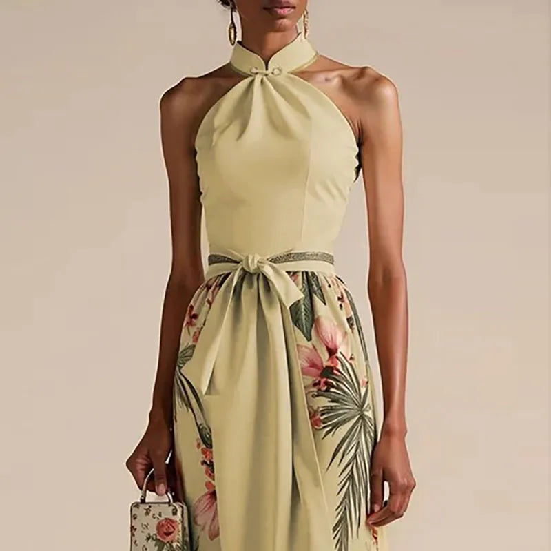Floral Halter A-Line Boho Summer Dress