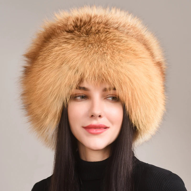 Women's Winter Bomber Hat – Genuine Natural Fox Fur Cap for Outdoor Warmth and Fashion - HER SHOP
