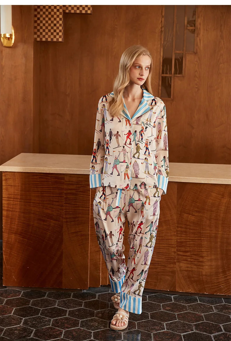 Elegant Pajama Set for Women – Long Sleeve Lapel Home Suit for Spring & Summer