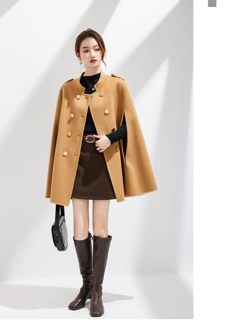 Ladies’ 100% Cashmere Double-Sided Long Jacket – Thick Classic Business Coat for Autumn & Winter