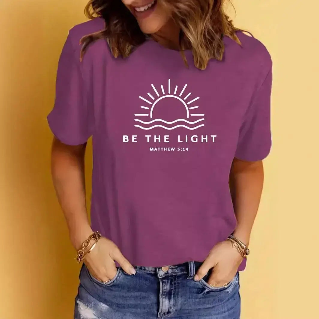 Women's Casual Round Neck 'Be the Light' Design Graphic T-Shirt
