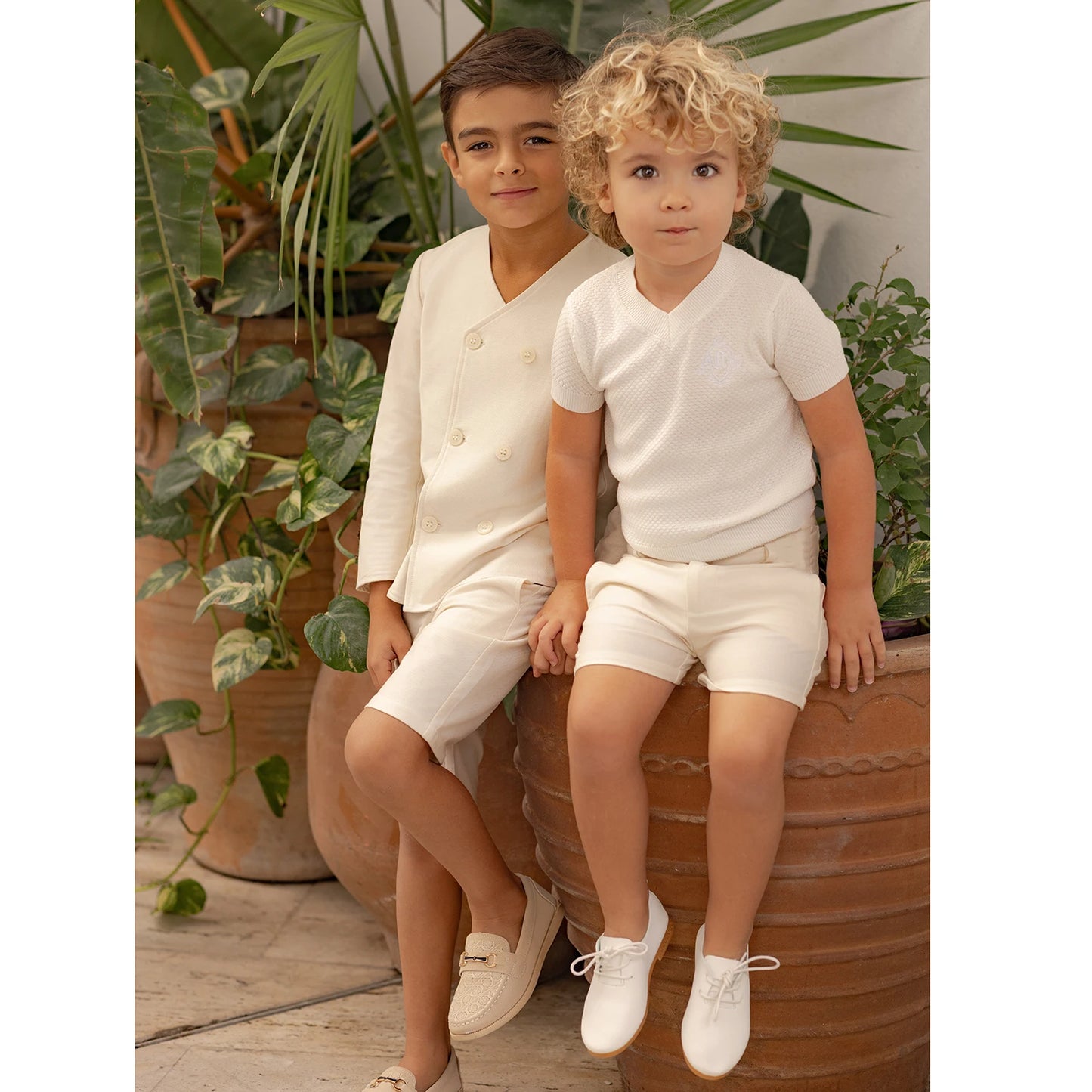 Spanish Sunset Collection SS26 Girls Puff Sleeves Dress Embroidery Sweater Boy V-neck Blazer Brothers Sisters Family Matching