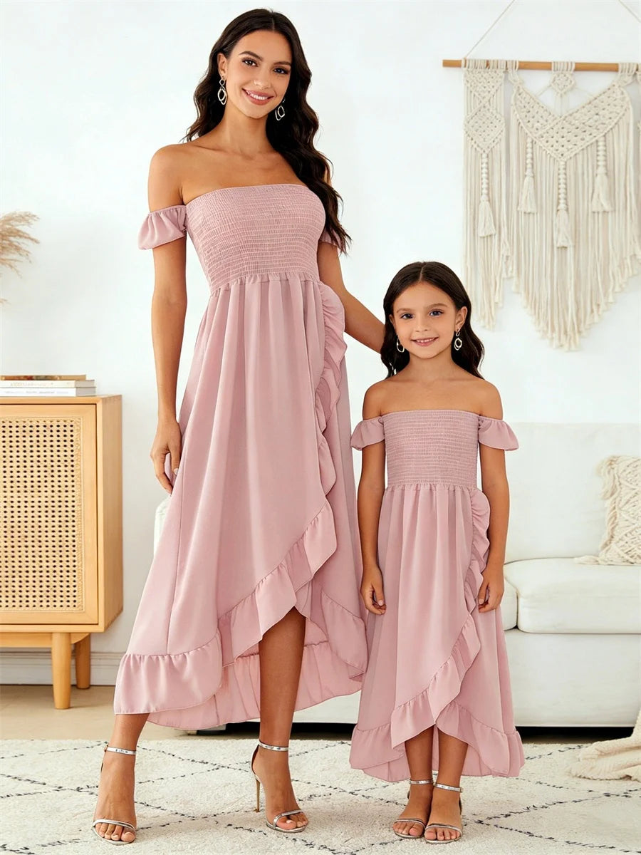 Mom and Daughter Matching Floral Patchwork Dress Set – Summer Beach Maxi Dress with Baby Romper