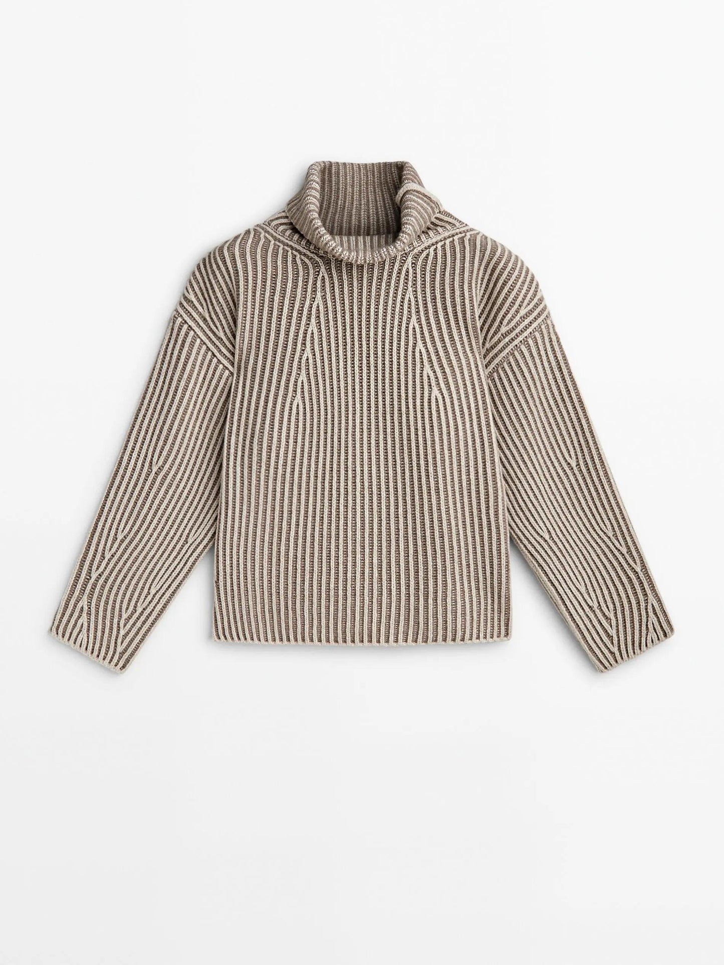Ethereal MD 2023 Autumn Casual Slouchy High-Neck Short Knit with Color Line Design