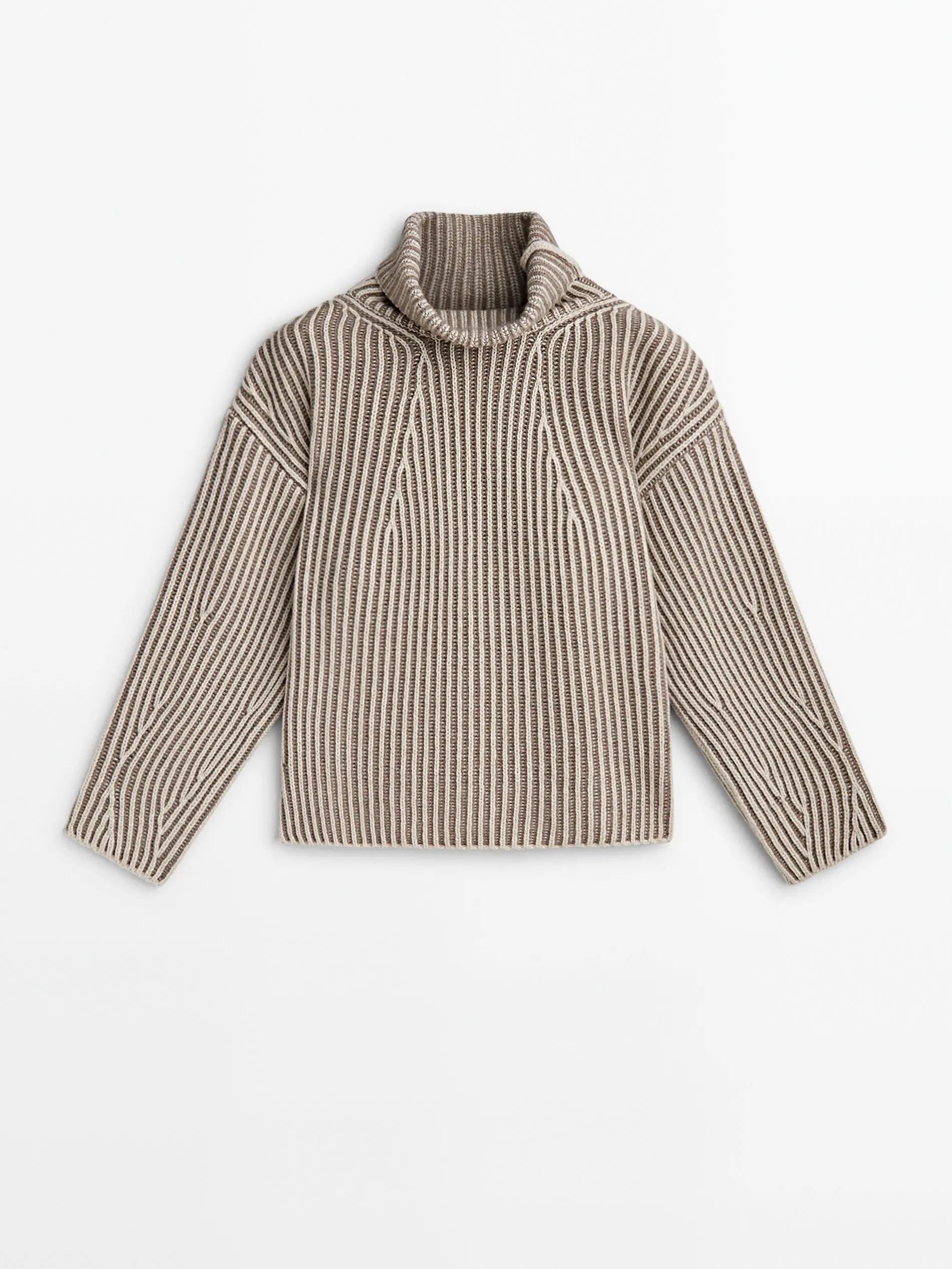 Ethereal MD 2023 Autumn Casual Slouchy High-Neck Short Knit with Color Line Design
