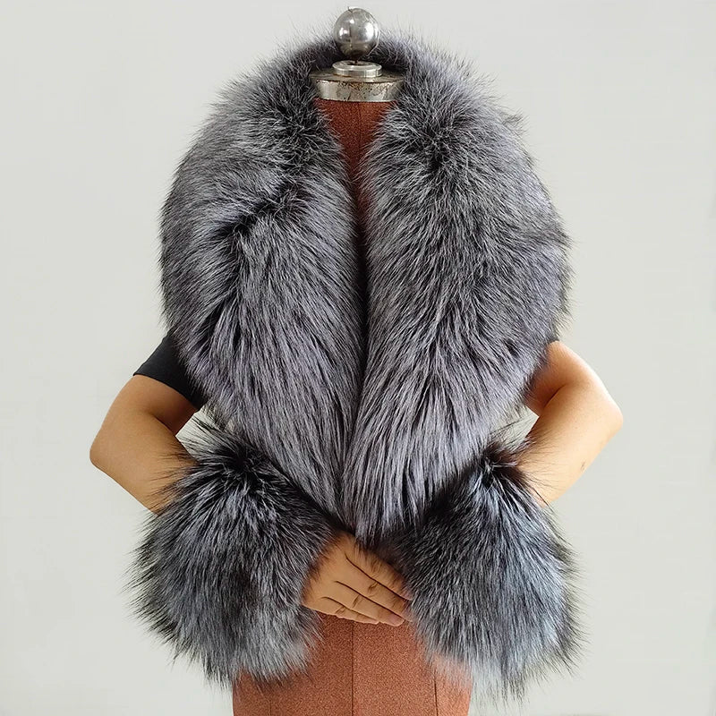 Luxury 100% Natural Fox Fur Scarf & Cuff Set for Women – Authentic Winter Fox Fur Collar, Ultra-Warm Neck Warmer