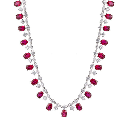 Luxury 925 Sterling Silver Oval-Cut Ruby & Moissanite Necklace | 6×8mm Gemstone Pendant for Women | Fine Jewelry Anniversary Gift - HER SHOP