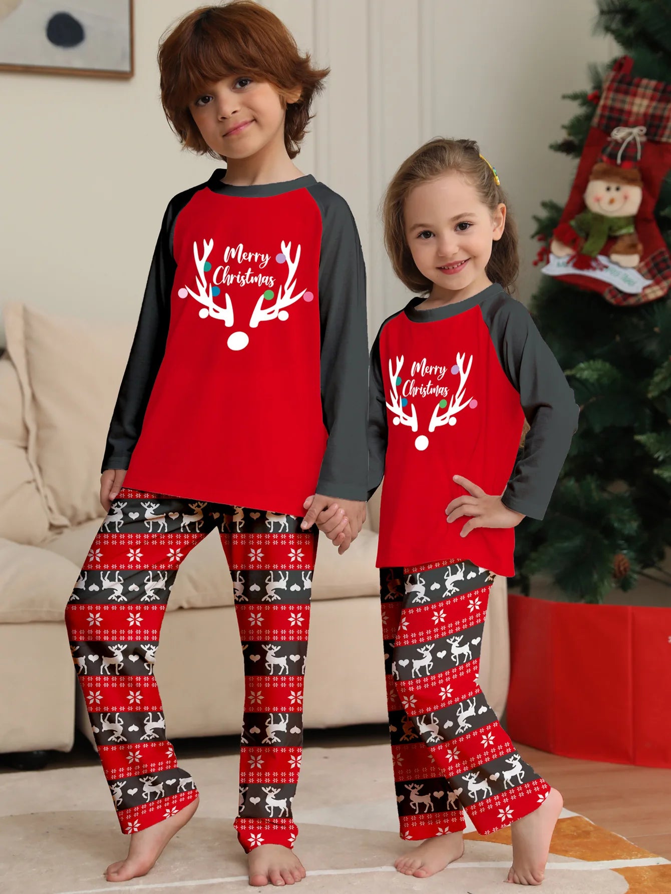 Merry Christmas Print Family Matching Pajamas Set Adults Kids Full Sleeve 2 Pieces Suit Baby Romper Sleepwear Xmas Look Pyjamas
