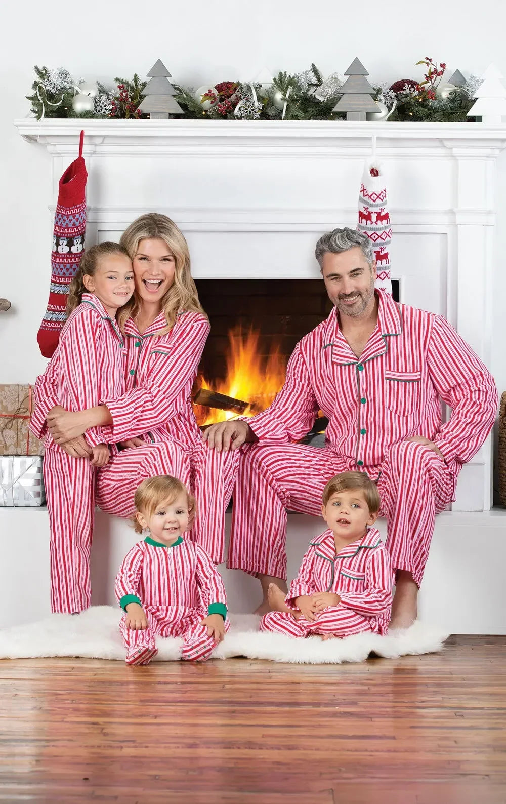 Christmas Family Matching Pajamas Set — Striped Print Button Shirt & Pants for Mom, Dad, Kids, and Baby