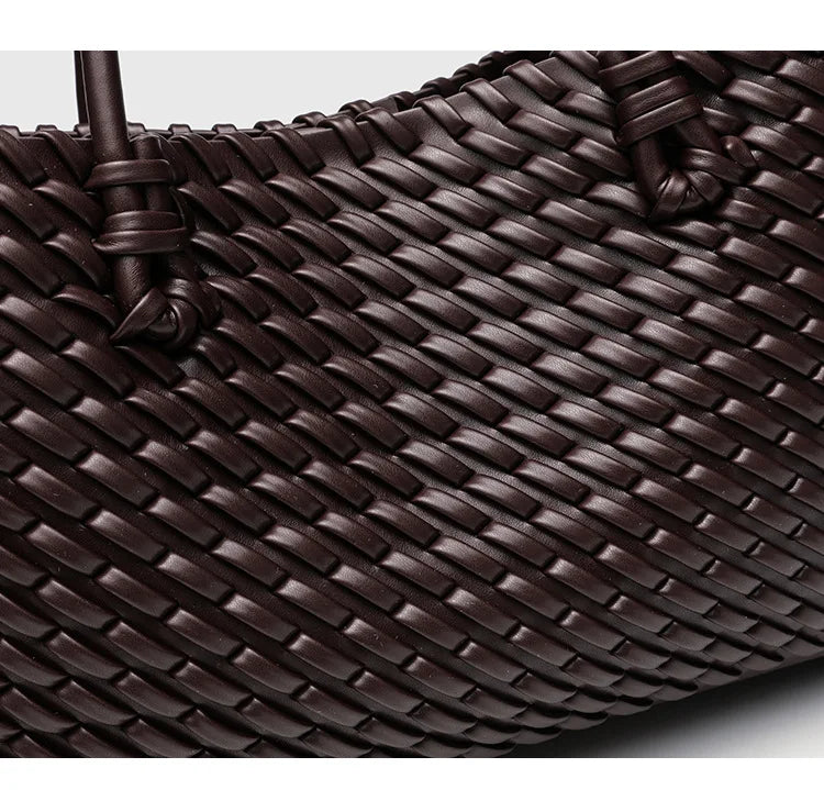 2025 New Women's Large Capacity Shopping Bag Tote Basket Woven Single Shoulder Fashion High End Handbag PU Leather Crossbody