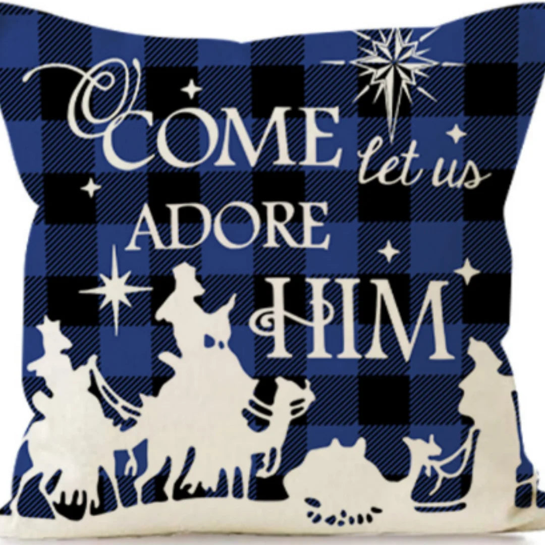 45cm White Blue Christmas Cushion Cover Printed Words Pillowcase 2025 Christmas for Home Ornament Xmas New Year Christmas Decor