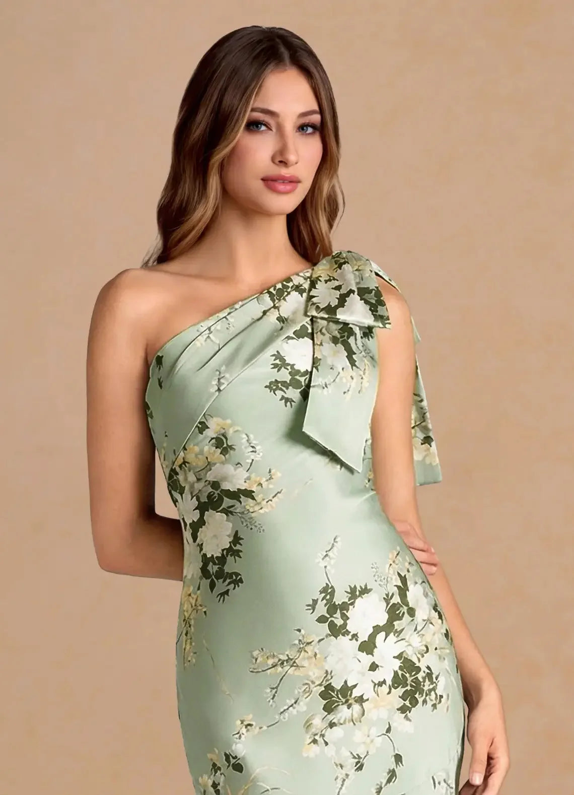 Elegant One-Shoulder Floral Embroidered Mermaid Evening Gown – Backless Floor-Length Formal Dress