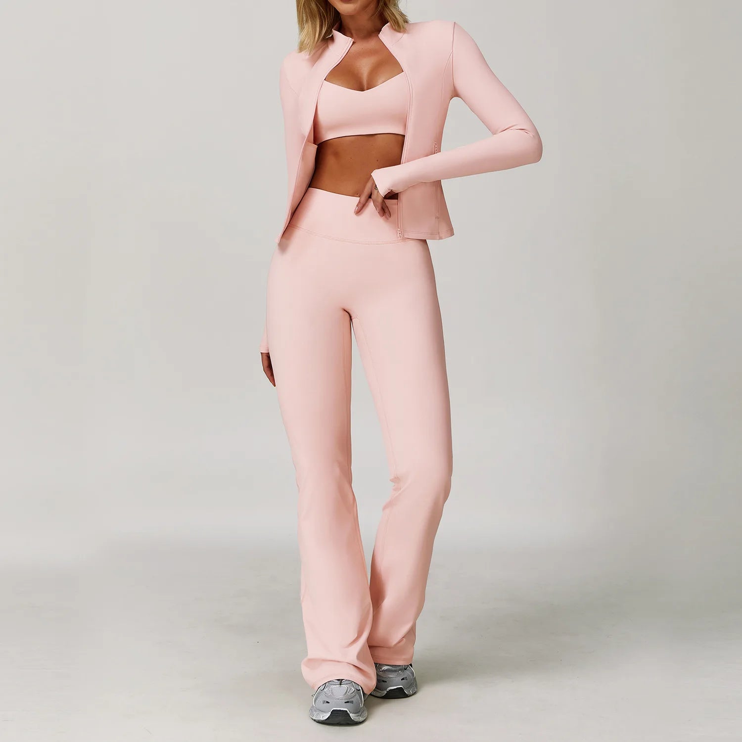 3 Pieces Sports Set Slim Fit Quick Dry Yoga Workout Jacket Breathable Casual Top High Waisted Push Up Fitness Clothes Female