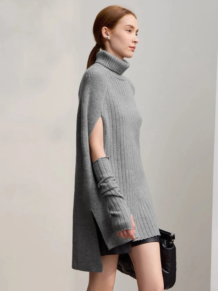 Women’s Long Knit Turtleneck Sweater Dress – Loose Fit Pullover, Streetwear Style for Winter 2025