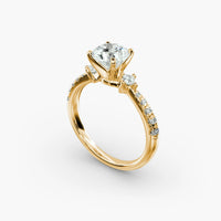 Luxury Pavé Three-Stone Real Diamond Ring | Pure Gold East-West Lab-Grown Sidestone Engagement Ring for Women