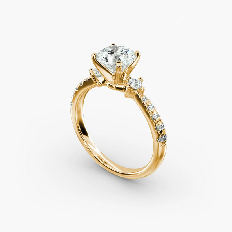 Luxury Pavé Three-Stone Real Diamond Ring | Pure Gold East-West Lab-Grown Sidestone Engagement Ring for Women