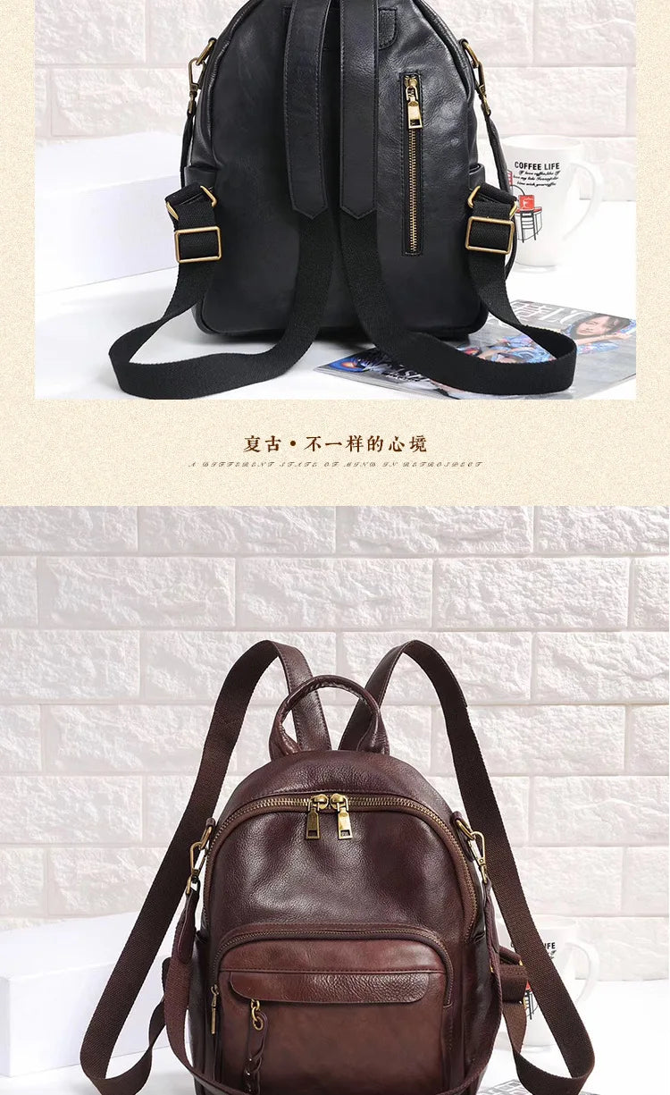 Highend Vintage A4 Coffee Yellow Brown Black Full Grain Genuine Leather Women Backpack Cowhide Girl Travel Bag