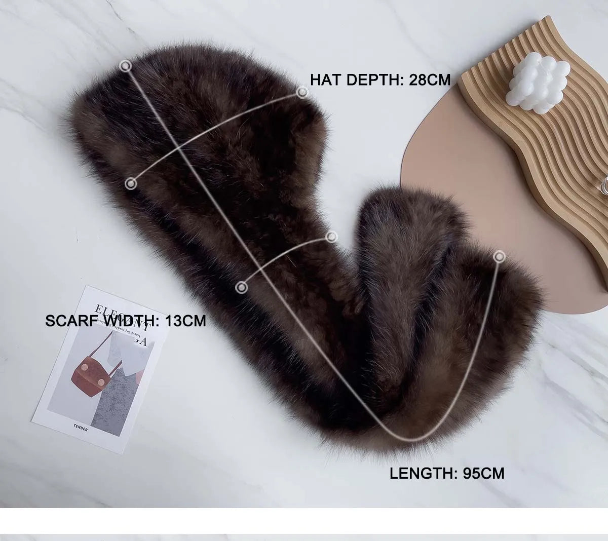 2025 Lady Real Sable Fur Hat Scarf Winter Warm Fluffy 100% Natural Sable Fur Hat Scarves Women Knitted Genuine Fur Cap Shawl