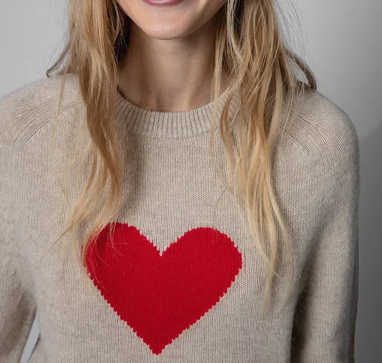 Wool Blend Alma Heart Jacquard Knit Jumper