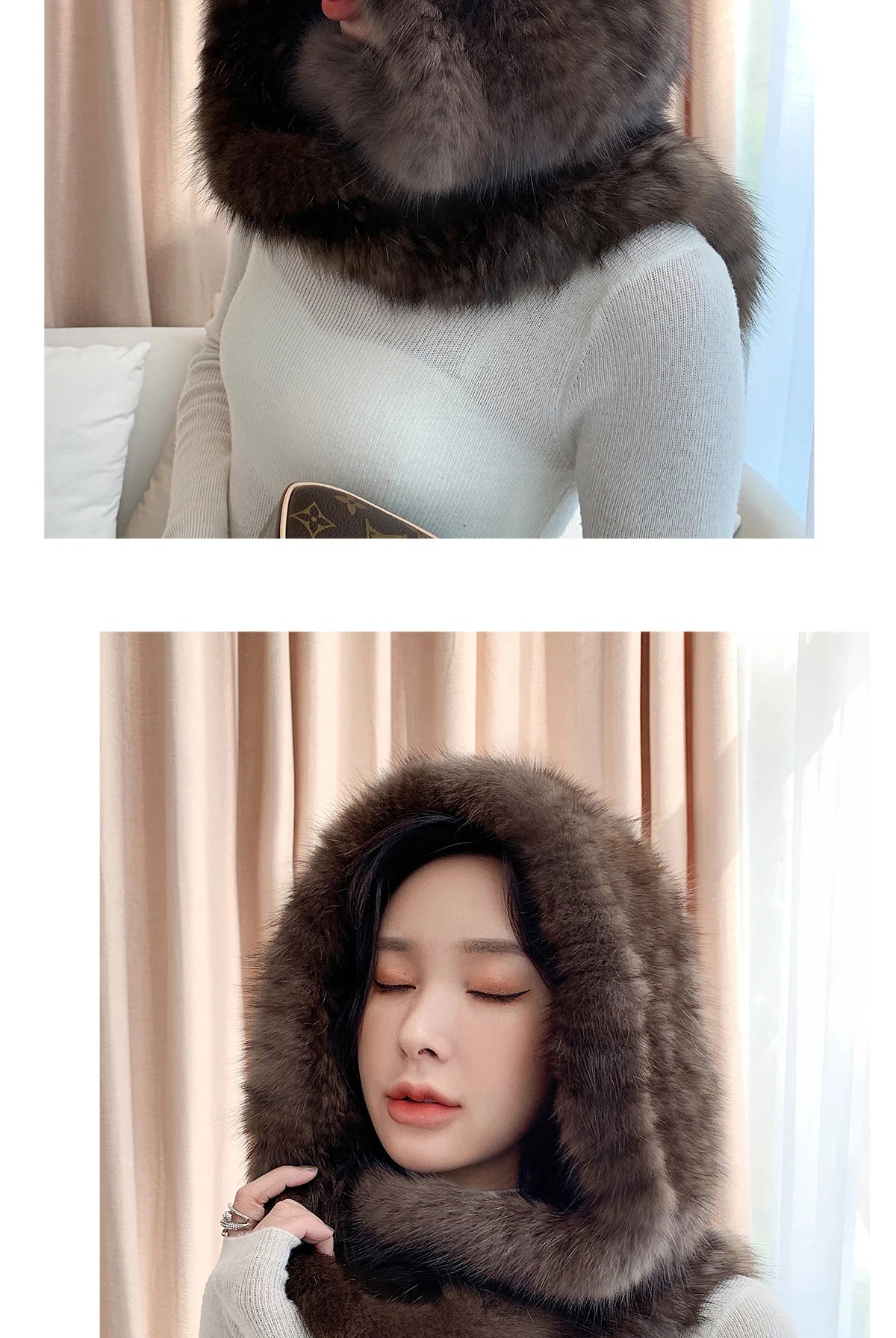 2025 Lady Real Sable Fur Hat Scarf Winter Warm Fluffy 100% Natural Sable Fur Hat Scarves Women Knitted Genuine Fur Cap Shawl