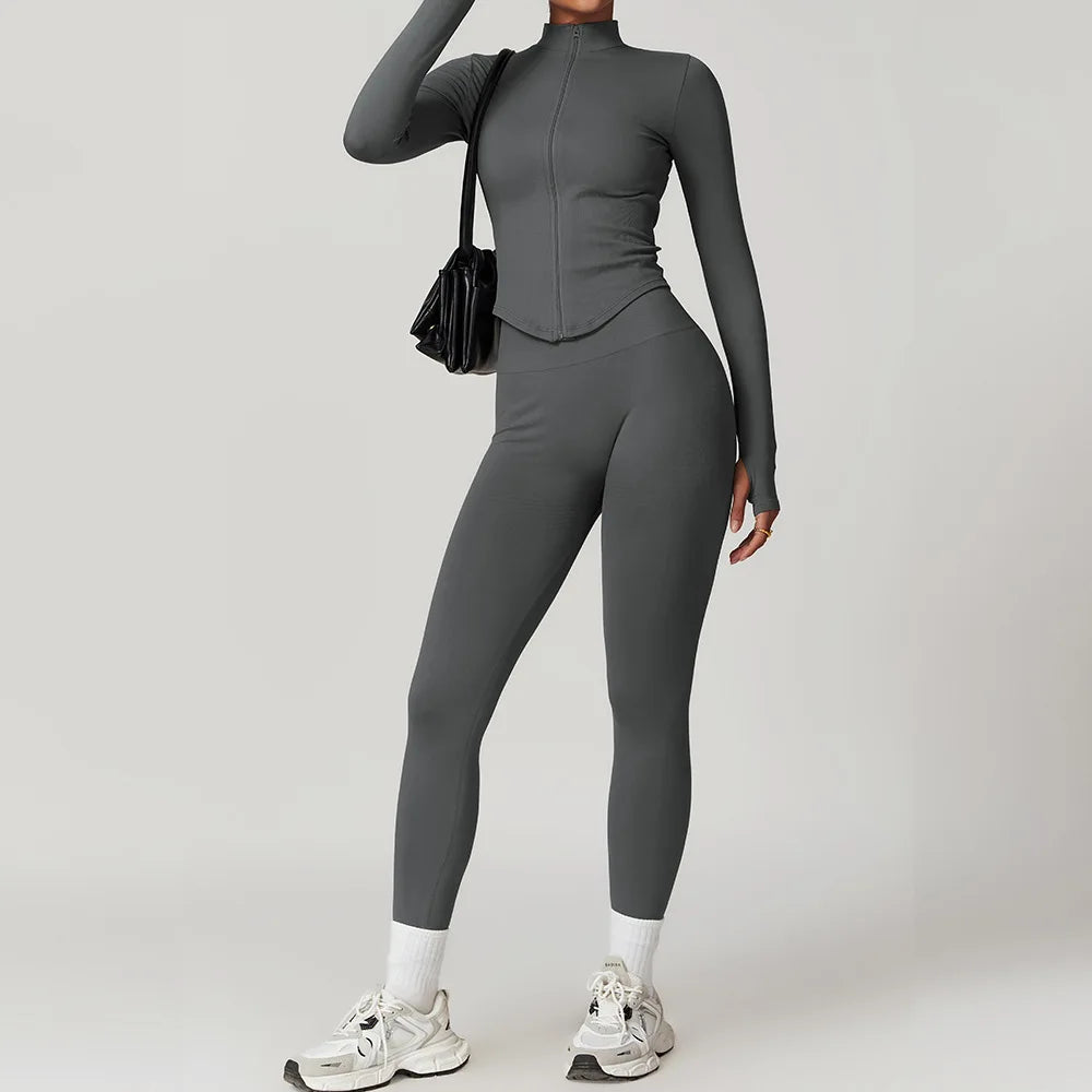 Seamless Gym Set Workout Clothes 2/3PCS Yoga Set Women's Sportswear Fitness Leggings Sports Bra Athletic Long Sleeve Yoga Suit