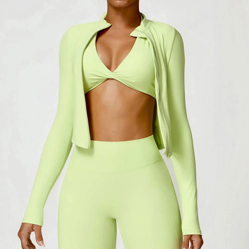 Women's Tracksuit Zipper Jacket Slim Fit Long Sleeved Fitness Coat Yoga Crop Tops Gym Push Up Jacket Running Workout Sweatshirts - HER SHOP