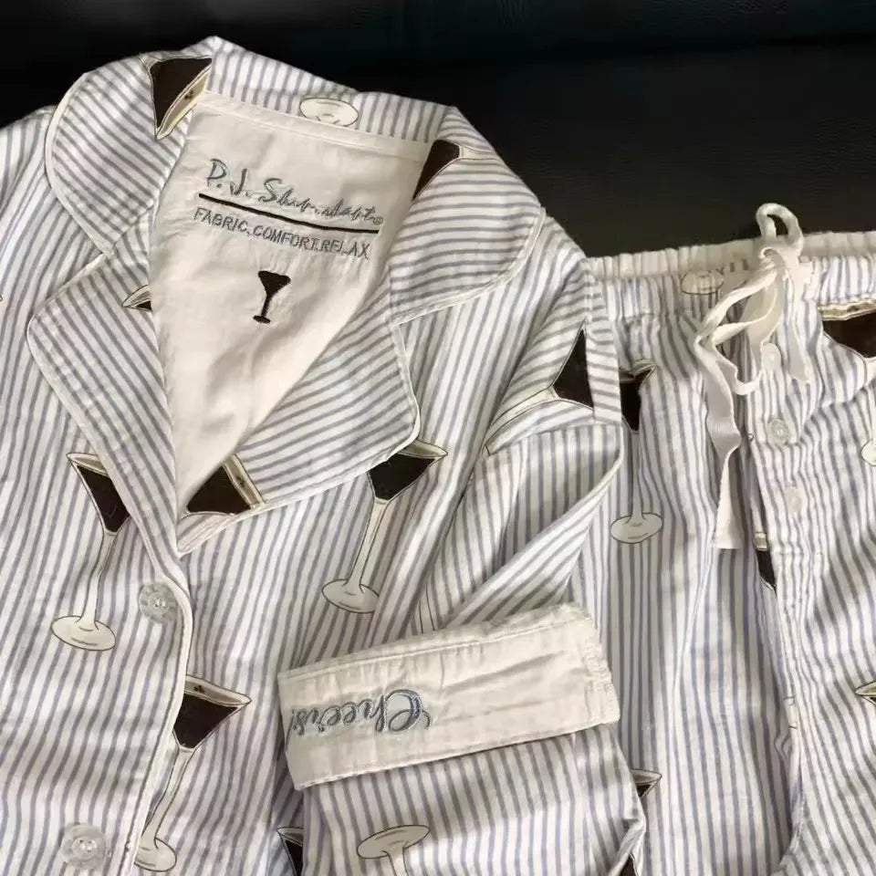 Women’s Cotton Cartoon Pajama Set – Long Sleeve Ankle-Length Pants Autumn Winter Homewear