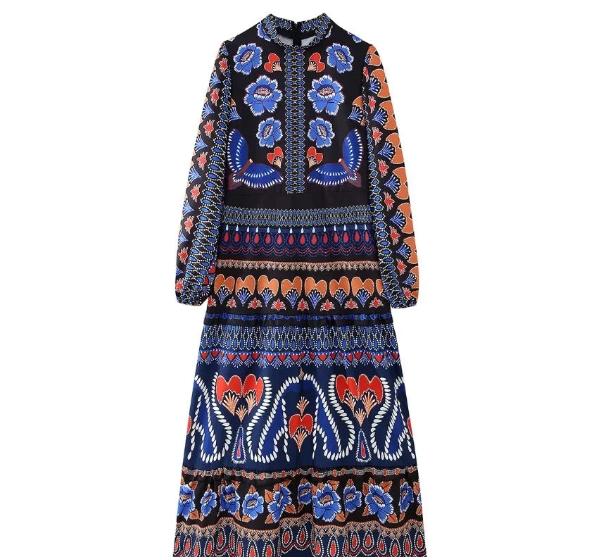 Women's Long Sleeve Printed Dress Stand Collar European And American Style Fashion Clothing Fast Selling Exclusive Model