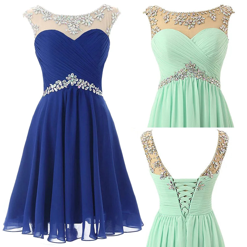 Yellow Chiffon Beaded Crystal Cocktail / Homecoming Dresses - HER SHOP