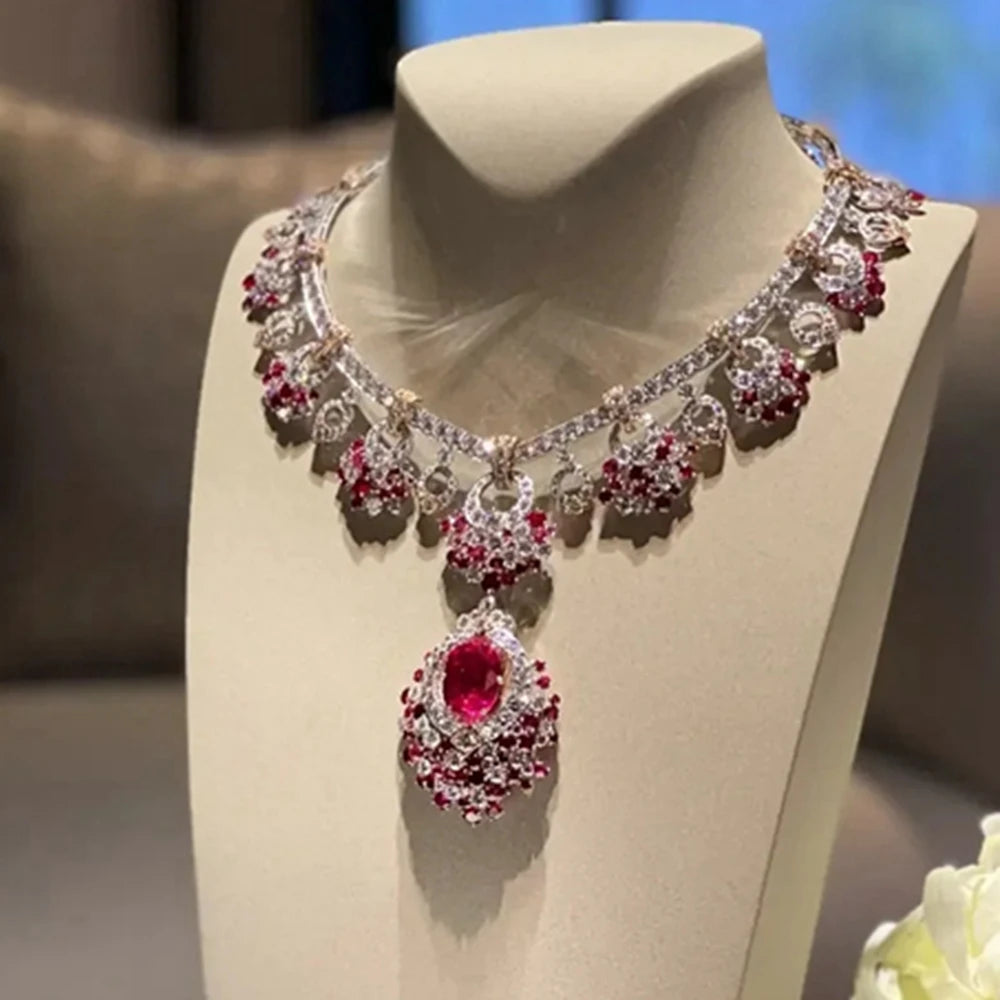 100% 925 Sterling Silver Ruby & High-Carbon Diamond Gemstone Charm Pendant Necklace – Fine Jewelry Anniversary Gift