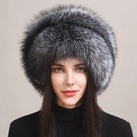 Women's Winter Bomber Hat – Genuine Natural Fox Fur Cap for Outdoor Warmth and Fashion