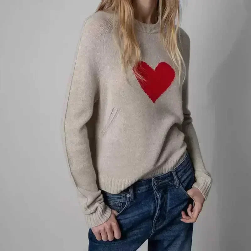 Wool Blend Alma Heart Jacquard Knit Jumper