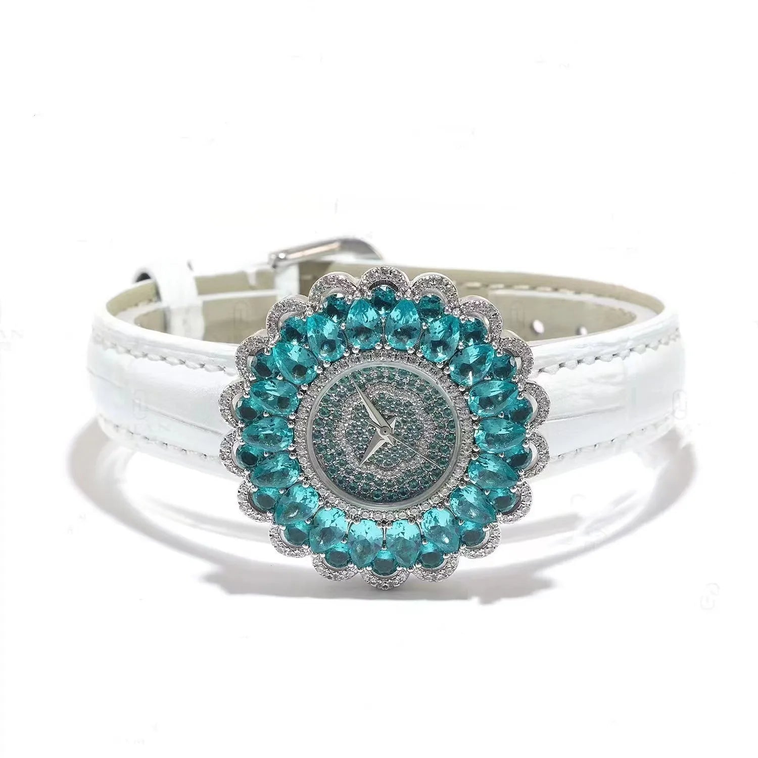 925 Sterling Silver Luxury Watch High-Quality Paraiba Tourmaline Gemstone Bracelet Watch for Women - HER SHOP