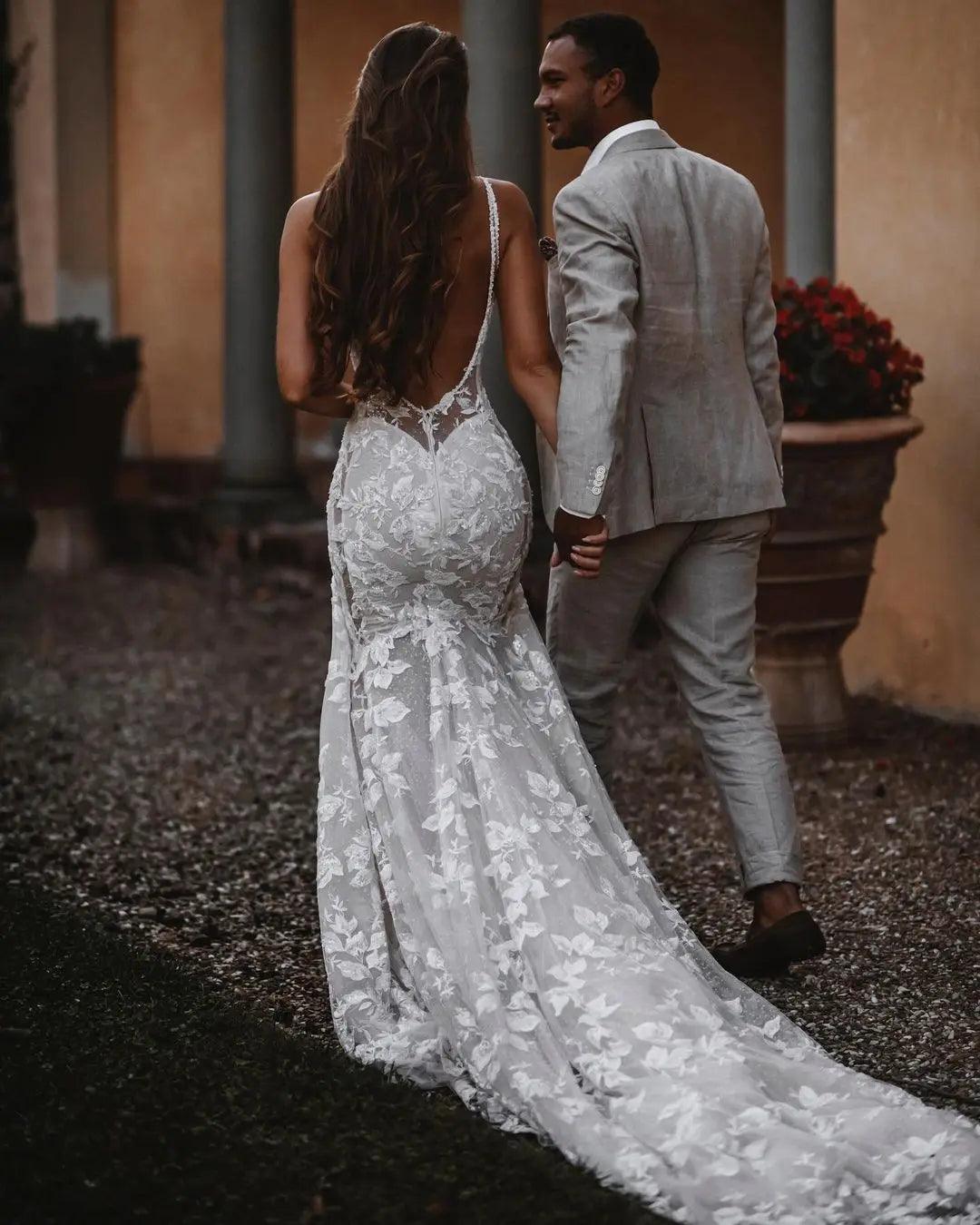 Ethereal Boho Beach Wedding Dress Lace Mermaid Gown HER SHOP