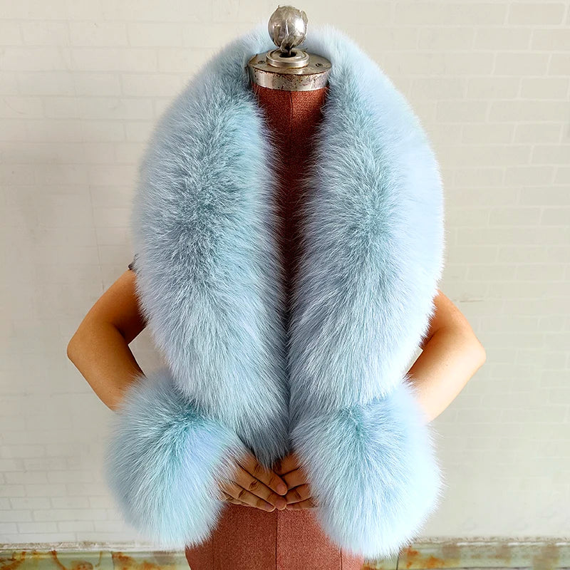 Luxury 100% Natural Fox Fur Scarf & Cuff Set for Women – Authentic Winter Fox Fur Collar, Ultra-Warm Neck Warmer